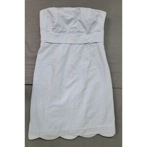 Vineyard Vines Womens Strapless Seersucker Striped Dress Scalloped Hem Sz 2
